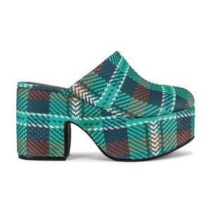 Larroude NEW Miso Platform Knit Clogs Mules Tartan Multi Green Size 8.5
